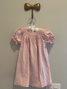 Petit Bebe Classic Pink Smocked Puff-Sleeve Kids Dress